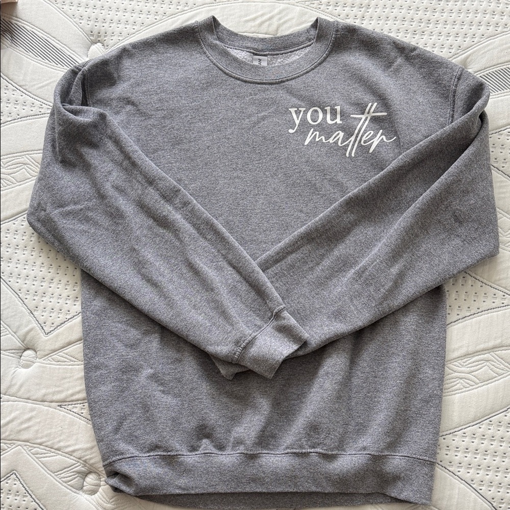 Gildan Gray Crewneck Sweater with 'You Matter' Print